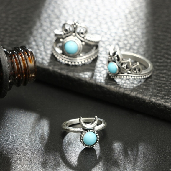 **HALONA* 11-Pc Silver Moon x Turquoise Ring Set - Picture 6 of 10